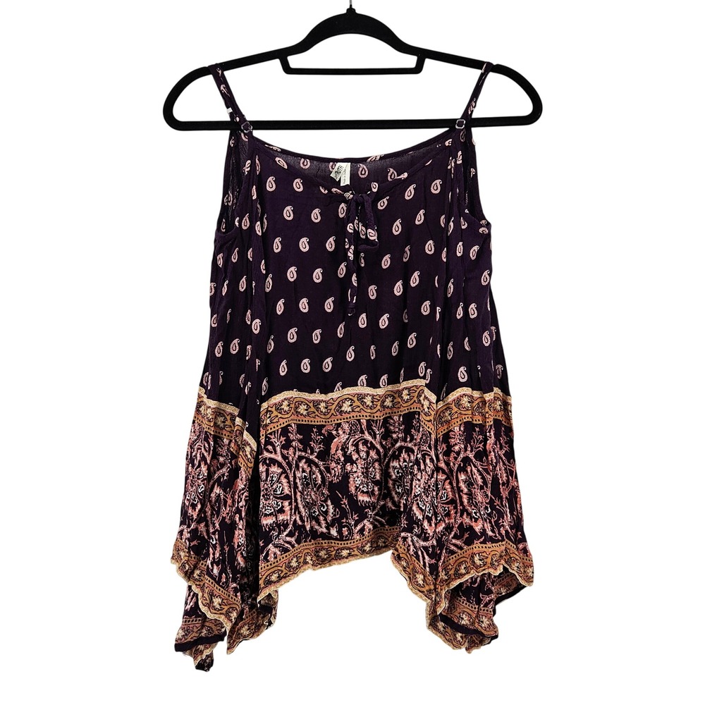 Boho Paisley Cold Shoulder Boho Handkerchief Hem Fairy Flowy Festival Top L